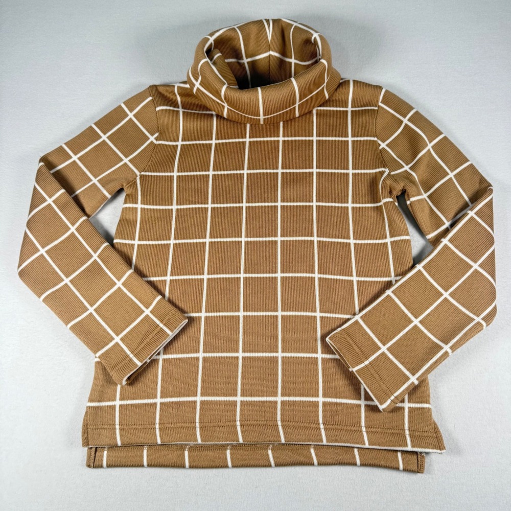 J. Crew Camel Windowpane Turtleneck Sweater‎ Top Women's Small Classic Office